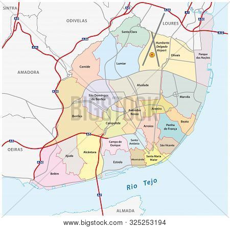 Administrative And Road Map Of The New City Structure Of Lisbon