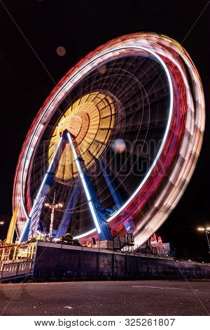 Munich, Germany - 2019, September 19: Long Exposure Of The Biggest Ferris Wheel At The Oktoberfest I