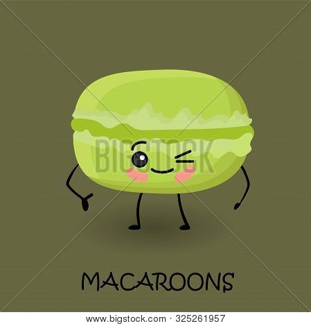 Makaroon Character With Face And Smile. Kawaii Sweets And Desserts.