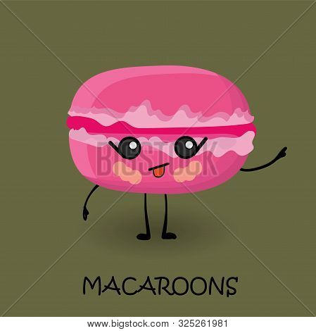 Makaroon Character With Face And Smile. Kawaii Sweets And Desserts.