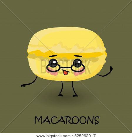 Makaroon Character With Face And Smile. Kawaii Sweets And Desserts.