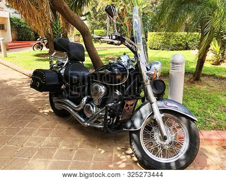 Holon, Israel  April 02, 2019: Side View Of Motorcycle In Holon, Israel.