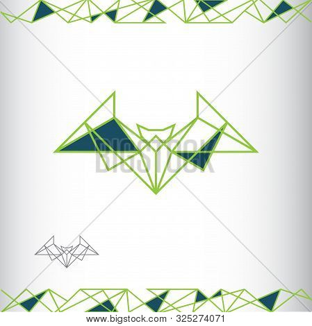 Polygonal Bat. Vector Logo Design. Pattern For Corporet Identity. Blue And Green Colour. Lineart. Wa