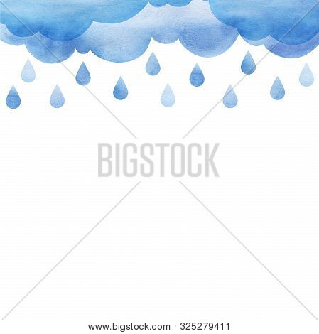 Overcast And Rain. Blue Rainy Clouds. Background Cutout Cumulus Clouds With Paper Texture. Large Rai