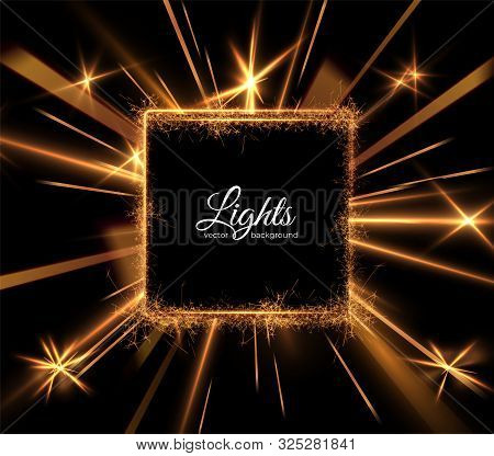Retangular Luxury Golden Shiny Frame Vector Background. Eps10