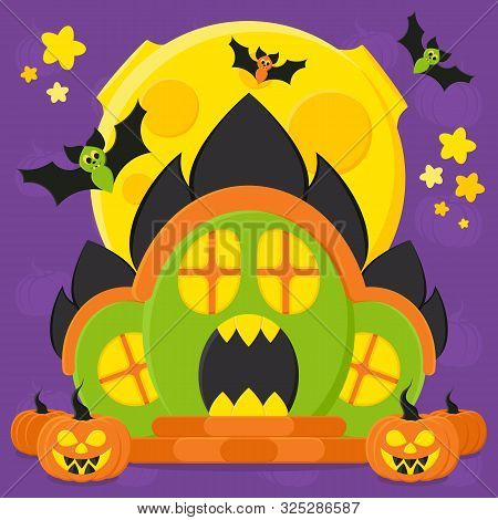 Halloween Cartoon House. Vector Illustration. Digital Clipart, Digital Images.