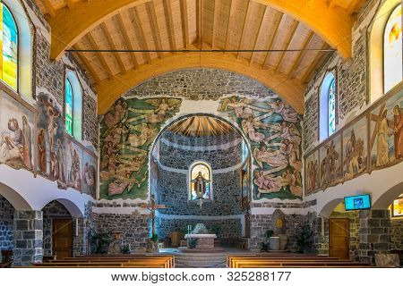 Canazei,italy - September 4,2019 - View At The Interior Of Sacred Heart Of Jesus Church In Canzei. C