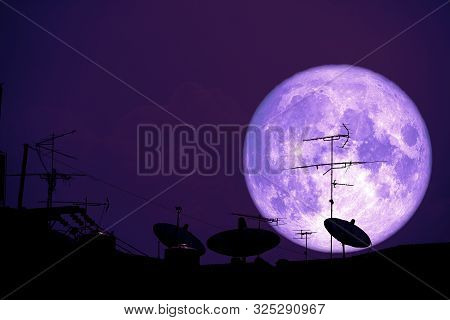 Full Hay Moon Planet Back Silhouette Satellite Dishes On Roof