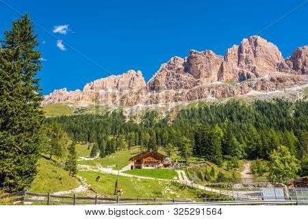 View To The Countryside Of South Tyrol Nature Near Costalunga Pass In South Tyrol, Italy