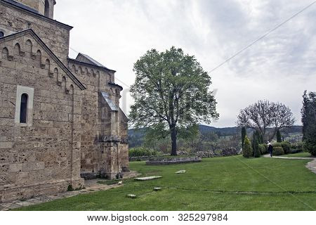 Gradac Monastery, Serbia, May 04, 2019. The Side And Surroundings Of The Monastery Erected In The Se