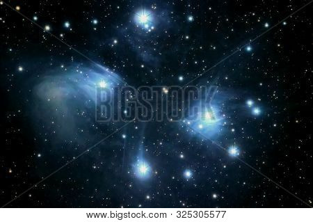 The Pleiades Reflection Nebula In The Constellation Of Taurus. Open Star Cluster.
