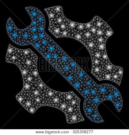 Glowing Mesh Service Tools With Glitter Effect. Abstract Illuminated Model Of Service Tools Icon. Sh