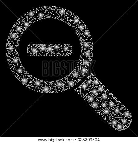Glossy Mesh Zoom Out With Sparkle Effect. Abstract Illuminated Model Of Zoom Out Icon. Shiny Wire Ca
