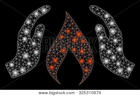 Glossy Mesh Warm Up Hands With Glitter Effect. Abstract Illuminated Model Of Warm Up Hands Icon. Shi