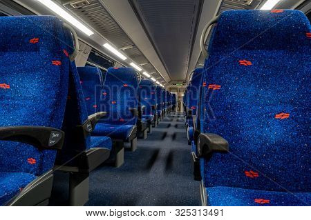 Nahariyya, Israel, September 17, 2019 : Rows Of Armchairs And A Table Near A Window In The Upper Com