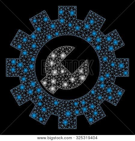 Glossy Mesh Service Tools With Glitter Effect. Abstract Illuminated Model Of Service Tools Icon. Shi