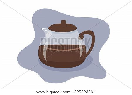 Coffee Pot Flat Vector Illustration. Glass Container For Cooking Hot Aromatic Drinks Isolated On Gre
