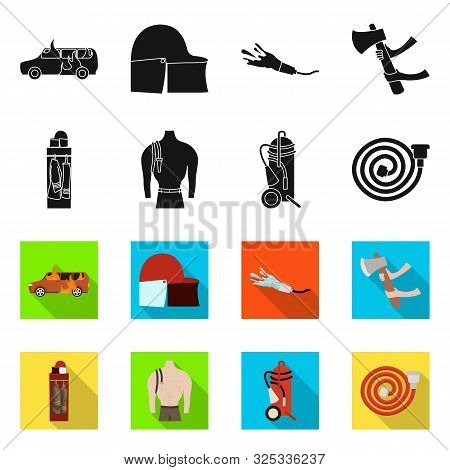 Vector Illustration Of Firefighters And Fire Icon. Collection Of Firefighters And Equipment Vector I