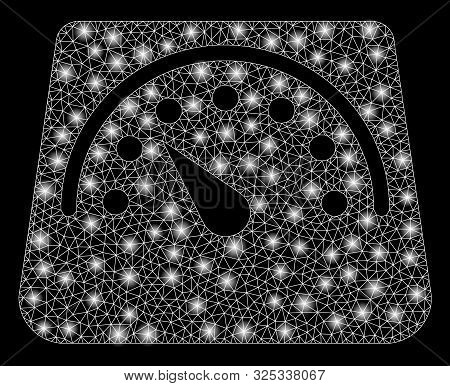 Flare Mesh Weight Meter With Glow Effect. Abstract Illuminated Model Of Weight Meter Icon. Shiny Wir