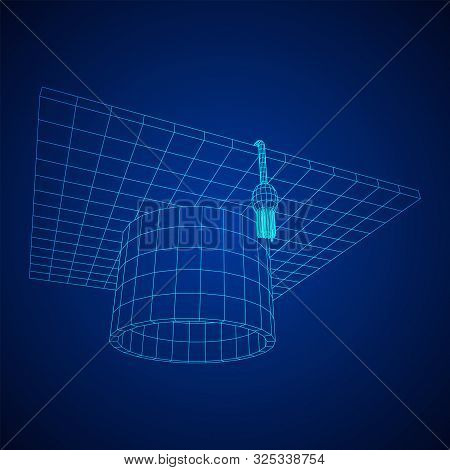 Education Graduation Academic Cap. Wireframe Low Poly Mesh Vector Illustration.