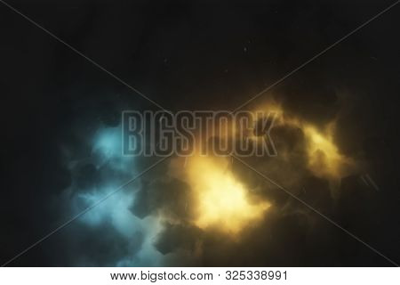 Brightly Sparkling Lightning Breaks Through Dense Storm Clouds. Epic Flash Of Lightning In The Sky I