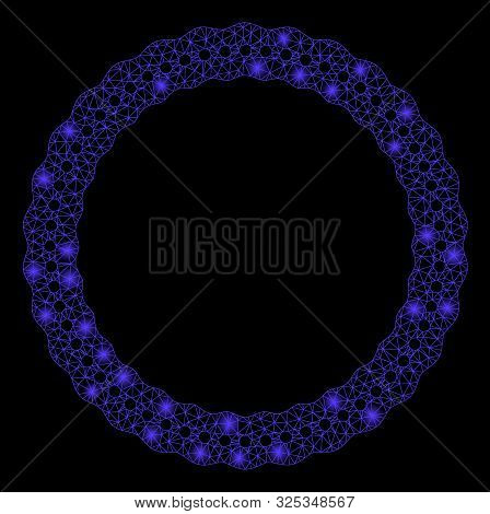 Flare Mesh Dotted Rosette Circular Frame With Glow Effect. Abstract Illuminated Model Of Dotted Rose
