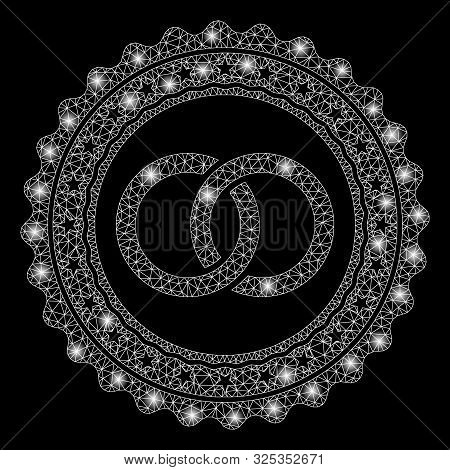 Bright Mesh Wedding Rings Stamp With Glare Effect. Abstract Illuminated Model Of Wedding Rings Stamp