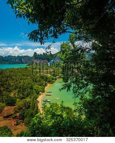 Beautiful View Of Railay West Beach And East Railay Bay Beach From The  Railay Point. Tropical Beach