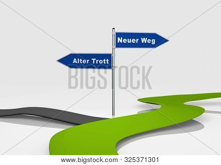 Decision Between New Way And Old Trott. 3d Rendering