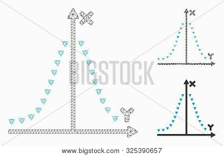 Mesh Dotted Gauss Plot Model With Triangle Mosaic Icon. Wire Carcass Triangular Mesh Of Dotted Gauss