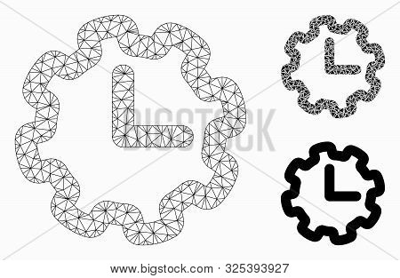 Mesh Time Setup Model With Triangle Mosaic Icon. Wire Carcass Triangular Mesh Of Time Setup. Vector 