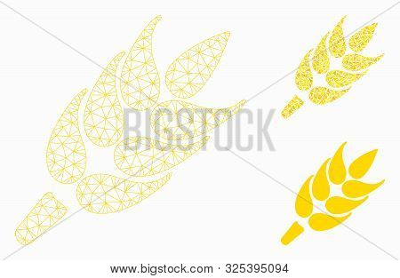 Mesh Wheet Model With Triangle Mosaic Icon. Wire Carcass Triangular Mesh Of Wheet. Vector Mosaic Of 