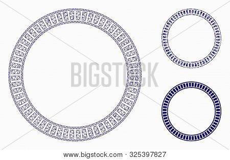 Mesh Double Circle Frame Model With Triangle Mosaic Icon. Wire Carcass Polygonal Mesh Of Double Circ