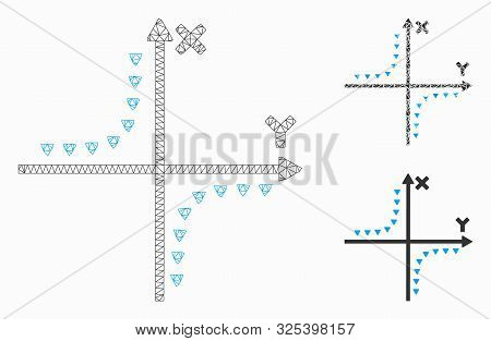 Mesh Dotted Hyperbola Plot Model With Triangle Mosaic Icon. Wire Frame Triangular Mesh Of Dotted Hyp