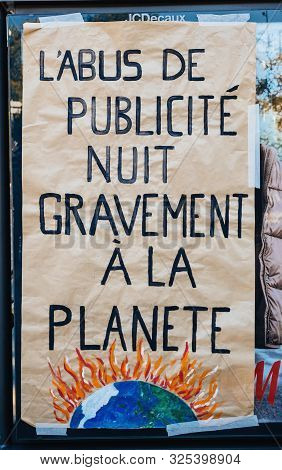 Strasbourg, France - Sep 21, 2019: Advertising Destroys Planet Banner During Argest Worldwide Climat