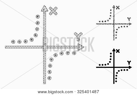 Mesh Hyperbola Plot Model With Triangle Mosaic Icon. Wire Carcass Polygonal Mesh Of Hyperbola Plot. 