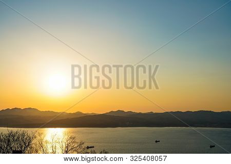 Sunset Time In Mt. Hakodate ( Hakodate-yama ) Observation Deck. Visitor Can Enjoy Views Of Urban Are
