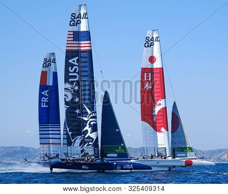 Marseille, France - September 20 21 & 22, 2019: Teams Usa,  France & Japan, During Sailgp Final Worl