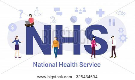 Nhs National Health Service Concept With Big Word Or Text And Team People With Modern Flat Style - V