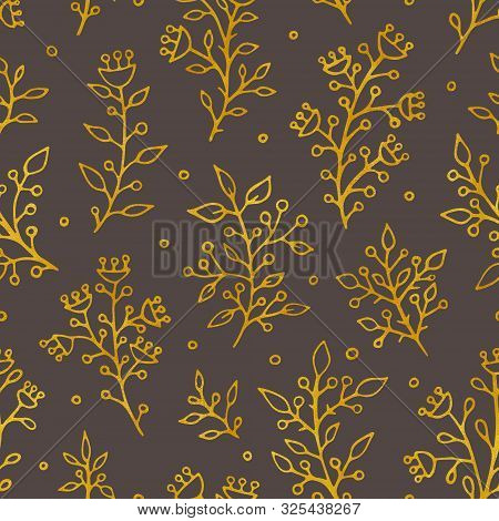 Folk Vintage Raster Seamless Pattern. Ethnic Floral Motif Brown Hand Drawn Background. Contour Triba