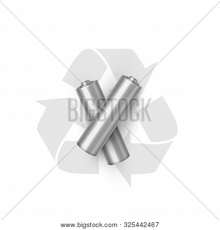Battery Recycling Realistic Vector Illustration. Electricity Power Source And Eco Friendly Symbol. T