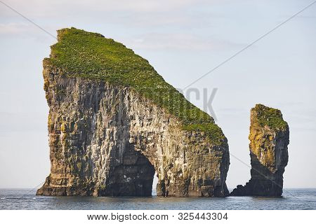 Faroe Islands Coastline Landscape In Vagar Island On Sunny Day