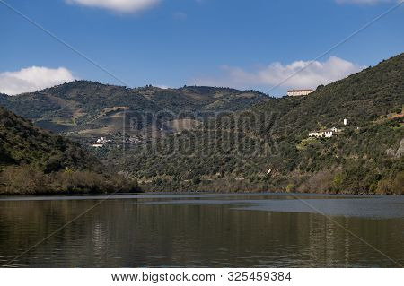 Scenic View Of The Douro River And Terraced Vineyards Near The Tua Village, In Portugal