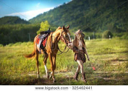 Thai  Sexy Model Women Cowboy Dress No Bra