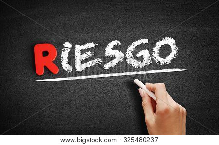 Riesgo (spanish Words For Risk) Text On Blackboard, Business Concept Background