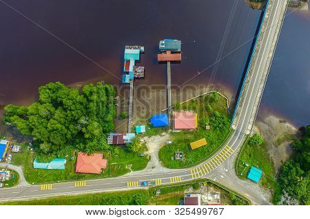Aerial View Of Jetty For Mooring Fishing Boats In Binsulok,kuala Penyu,sabah Borneo,malaysia.kuala P
