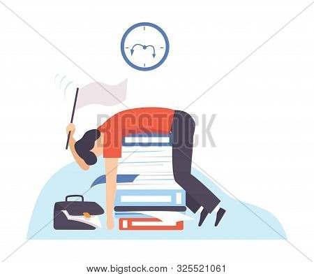 Man Lies On A Stack Of Folders. Vector Illustration.