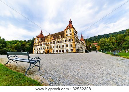 View At Eggenberg Palace In Autumn Tourist Spot, Famous Travel Destination In Styria.