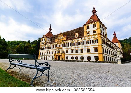 View At Eggenberg Palace In Autumn Tourist Spot, Famous Travel Destination In Styria.