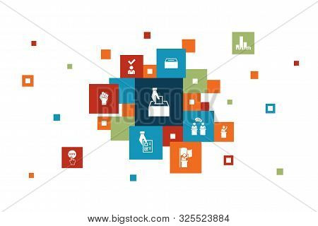 Elections Infographic 10 Steps Pixel Design.voting, Ballot Box, Candidate, Exit Poll Icons